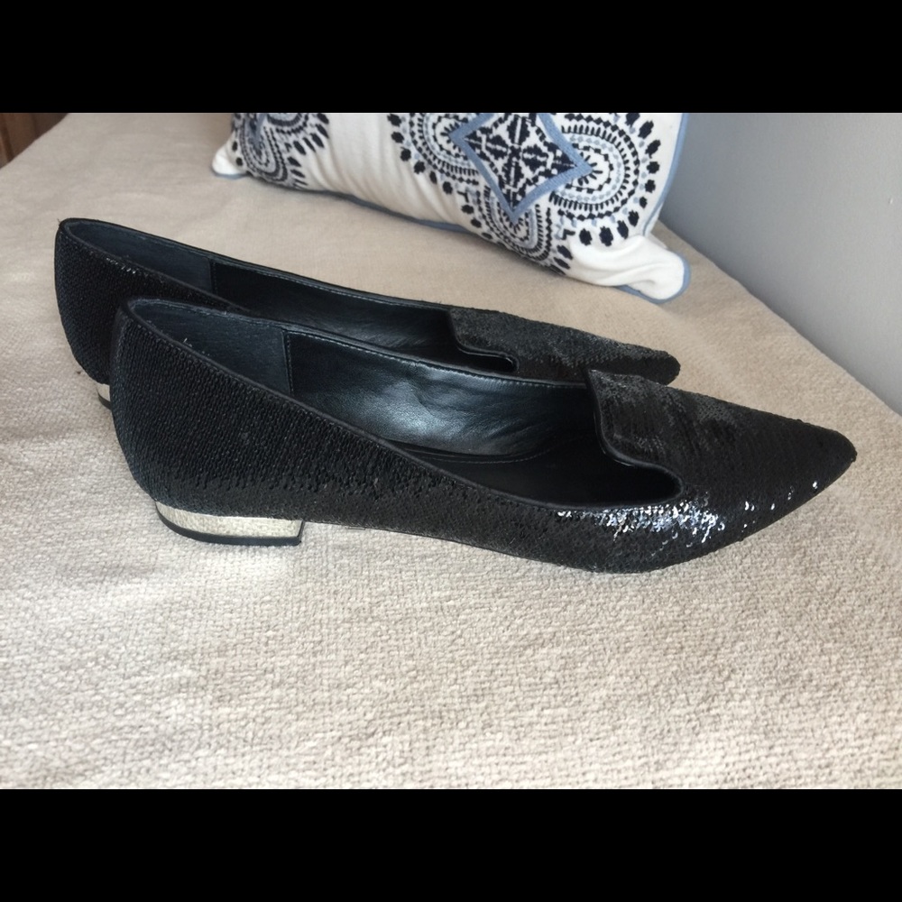 WHBM Black Sequined Flats-size 8